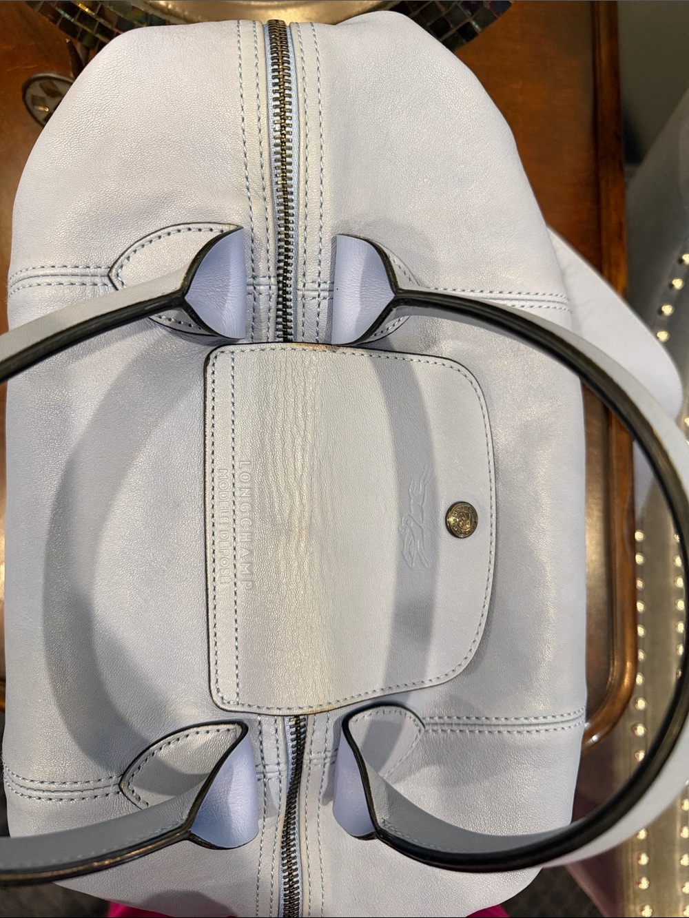 Longchamp Le Pliage Heritage Leather Tote in Light Blue - Picture 7 of 11
